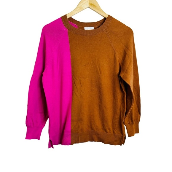 14th & Union Colorblock Sweater Pink Brown Two‎ Tone Striped size M Petite - Picture 2 of 7